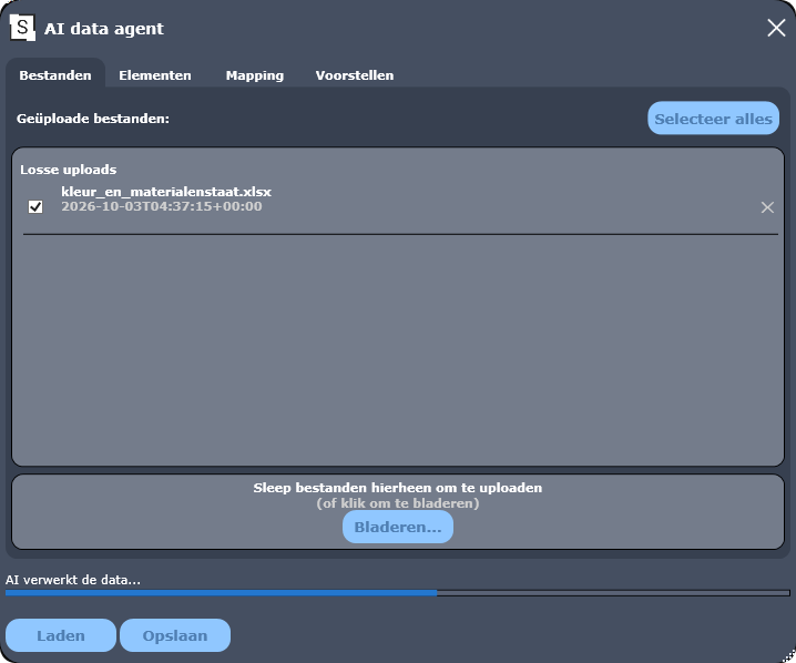 AI data agent, tabblad Bestanden