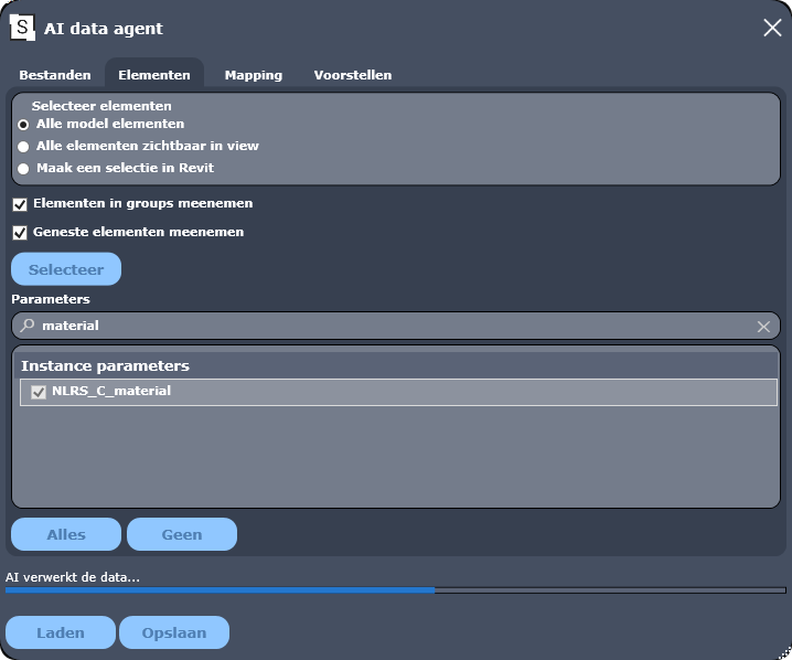 AI data agent, tabblad Elementen