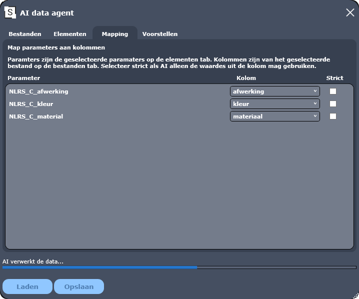 AI data agent, tabblad Mapping