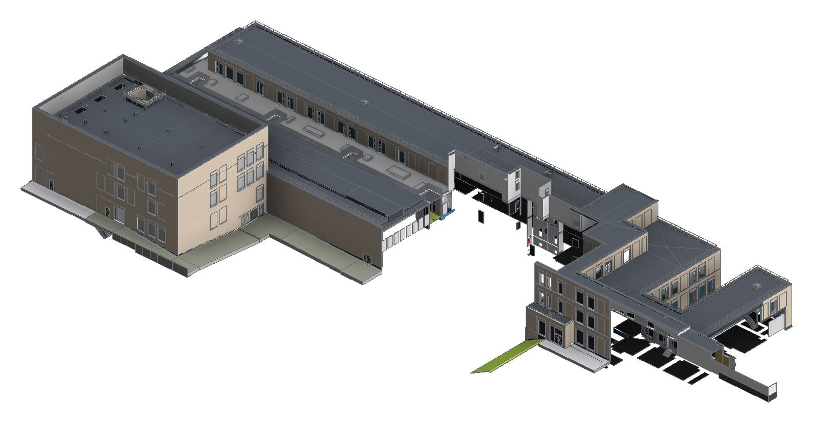 Revit-model UZ Gent: radiotherapiepark, energiegebouw en gebouw UPSIE